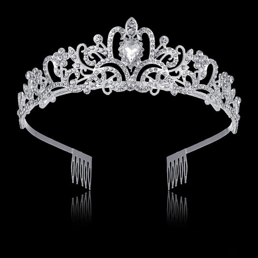 Silver Crystal Tiaras and Crowns, Headband Princess Elegant Crown with Combs for Women Girls, Queen Crowns Rhinestone Princess Tiaras for Bridal Birthday Prom Cos-Play Costume Christmas