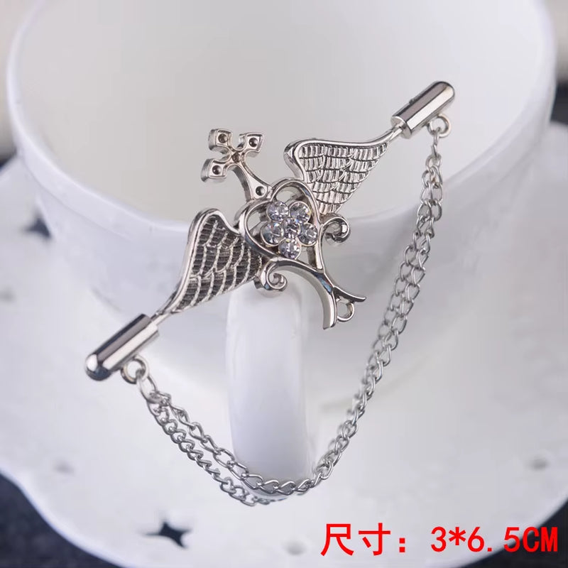 Retro Korean Metal Angel Wing with Chain Men'S Brooch Pin for Suit Badge Buckle Collar Pins Jewelry Accessories