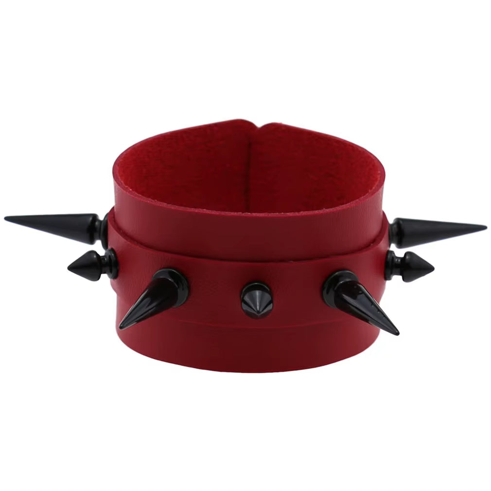 Boho Spike Rivets Bracelets for Women Punk Goth Red PU Leather Bracelet Cuff Bangles Studded Halloween Festival Jewelry Harajuku