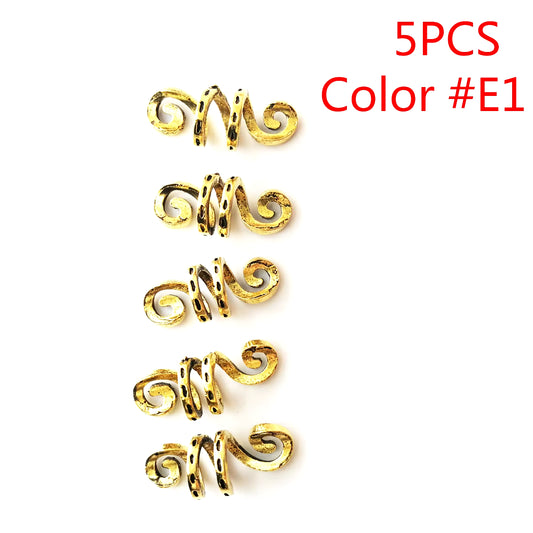 5Pcs Golden Silver Viking Spiral Charms Hair Tubes Braid Dread Dreadlock Beads Clips Cuffs Rings Jewelry Hair Accessories Woman