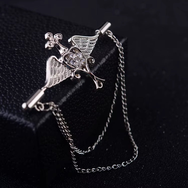 Retro Korean Metal Angel Wing with Chain Men'S Brooch Pin for Suit Badge Buckle Collar Pins Jewelry Accessories