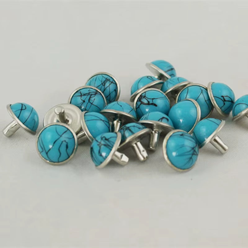 50Pcs 8.5Mm Semicircular Colored Turquoise Rivets DIY Metal Rivets Punk for Shoes Bags Jeans Clothes Crafts Supplies Belt Screw