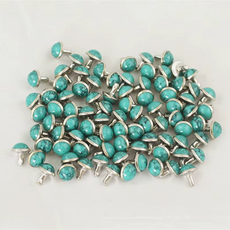 50Pcs 8.5Mm Semicircular Colored Turquoise Rivets DIY Metal Rivets Punk for Shoes Bags Jeans Clothes Crafts Supplies Belt Screw